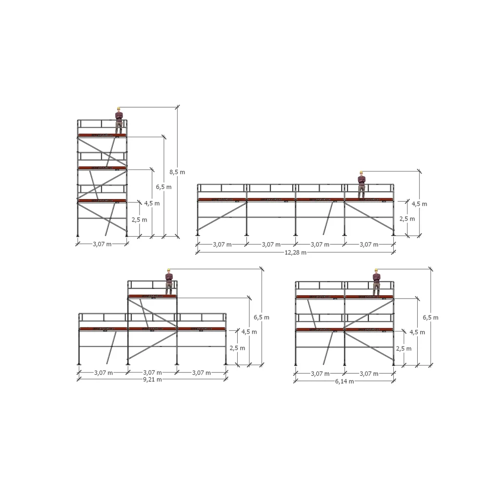 Fasadestillas Flexi XS pakke - aluminium - Flexi XS i aluminium gir en lett og fleksibel løsning for arbeid på mindre fasader. Enkel å håndtere, rask å sette opp og trygg i bruk.