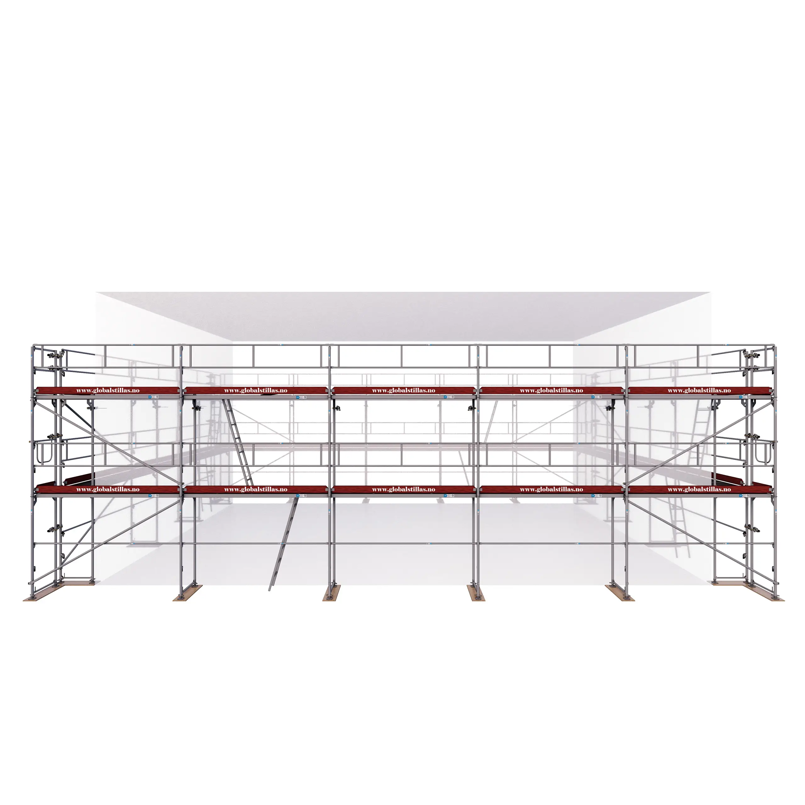 Frontbilde av Huspakke Proff 320m² aluminium stillas fra Global Stillas