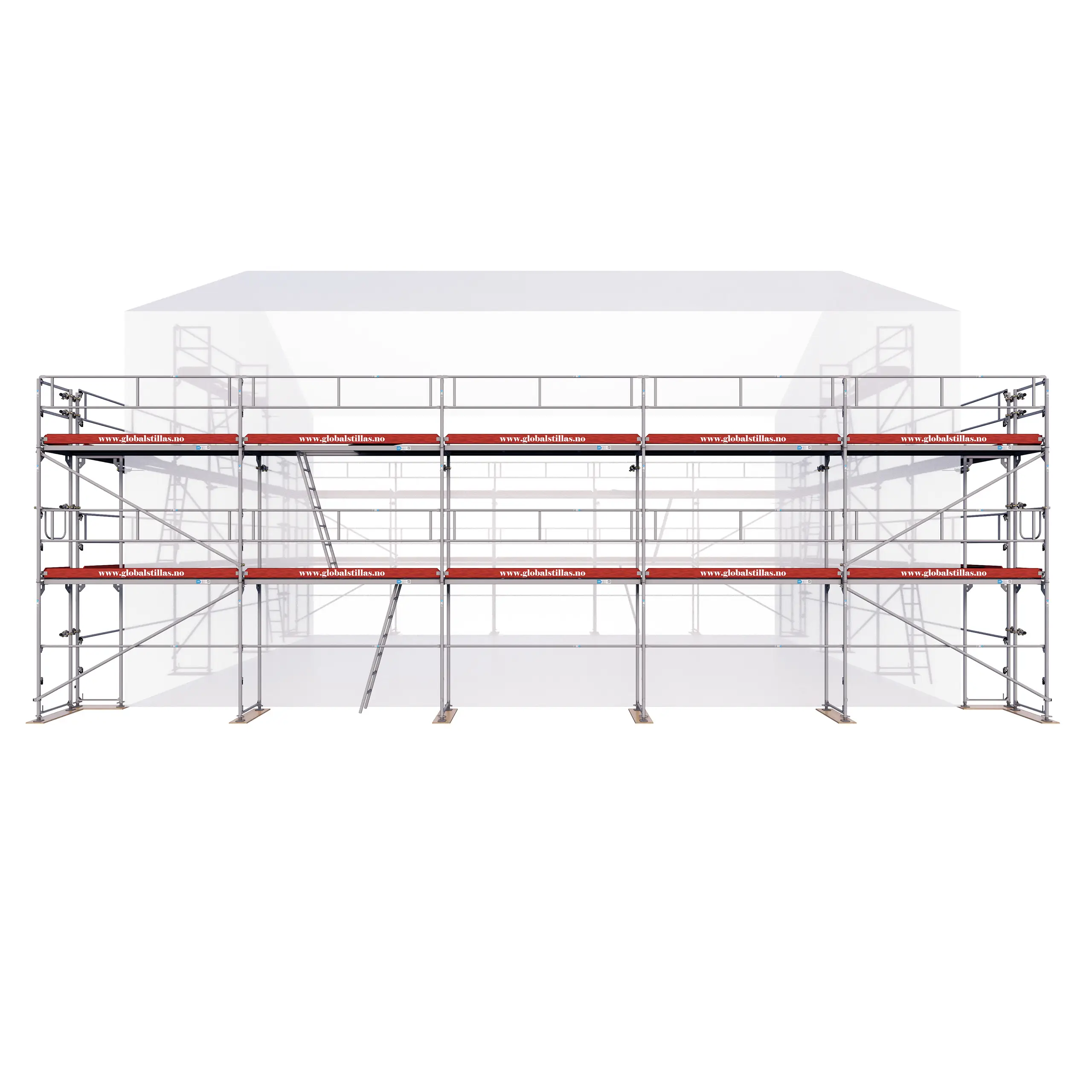 Huspakke Proff 332 m² aluminium stillas fra Global Stillas sett fra fronten
