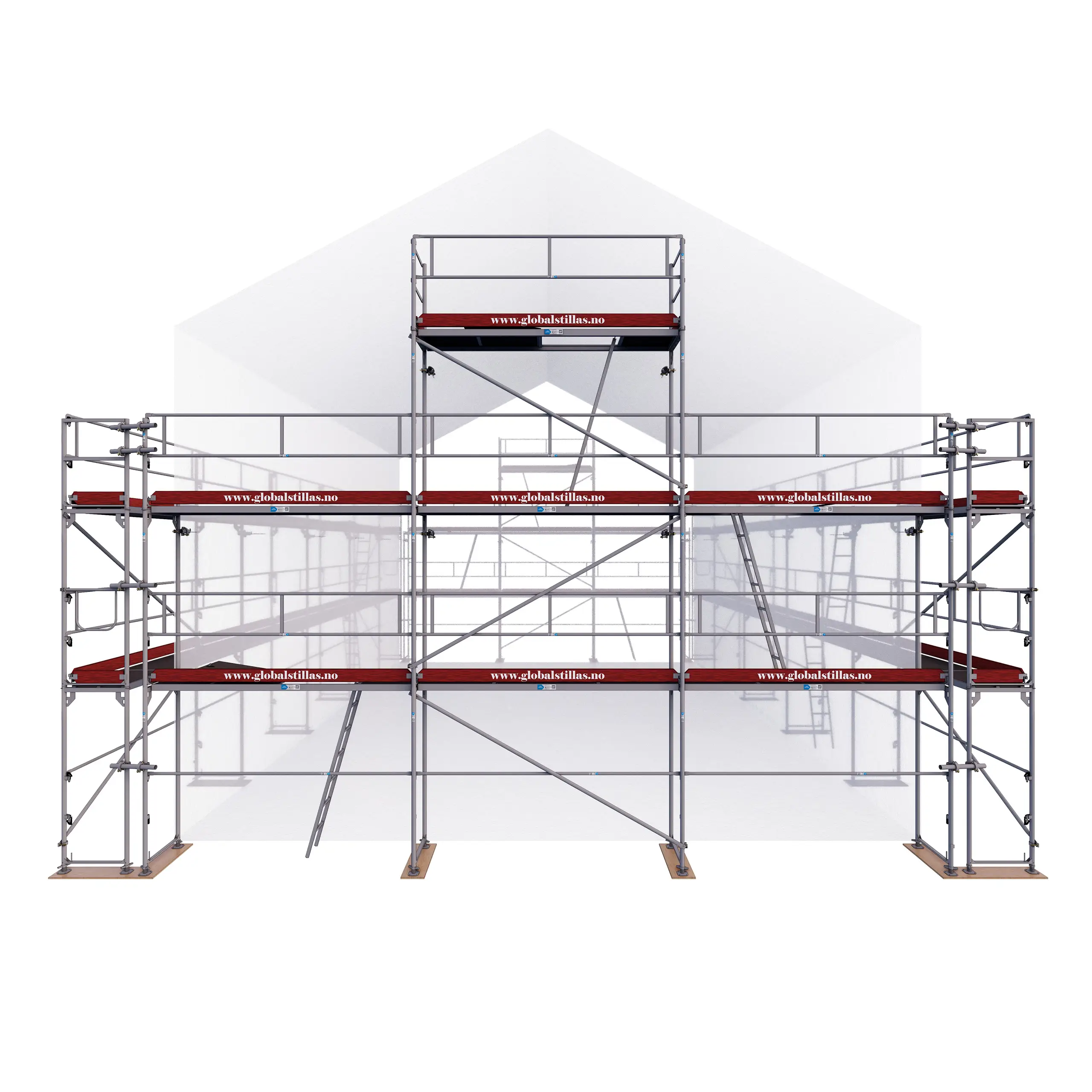 Huspakke Proff 332 m² aluminium stillas fra Global Stillas sett fra side