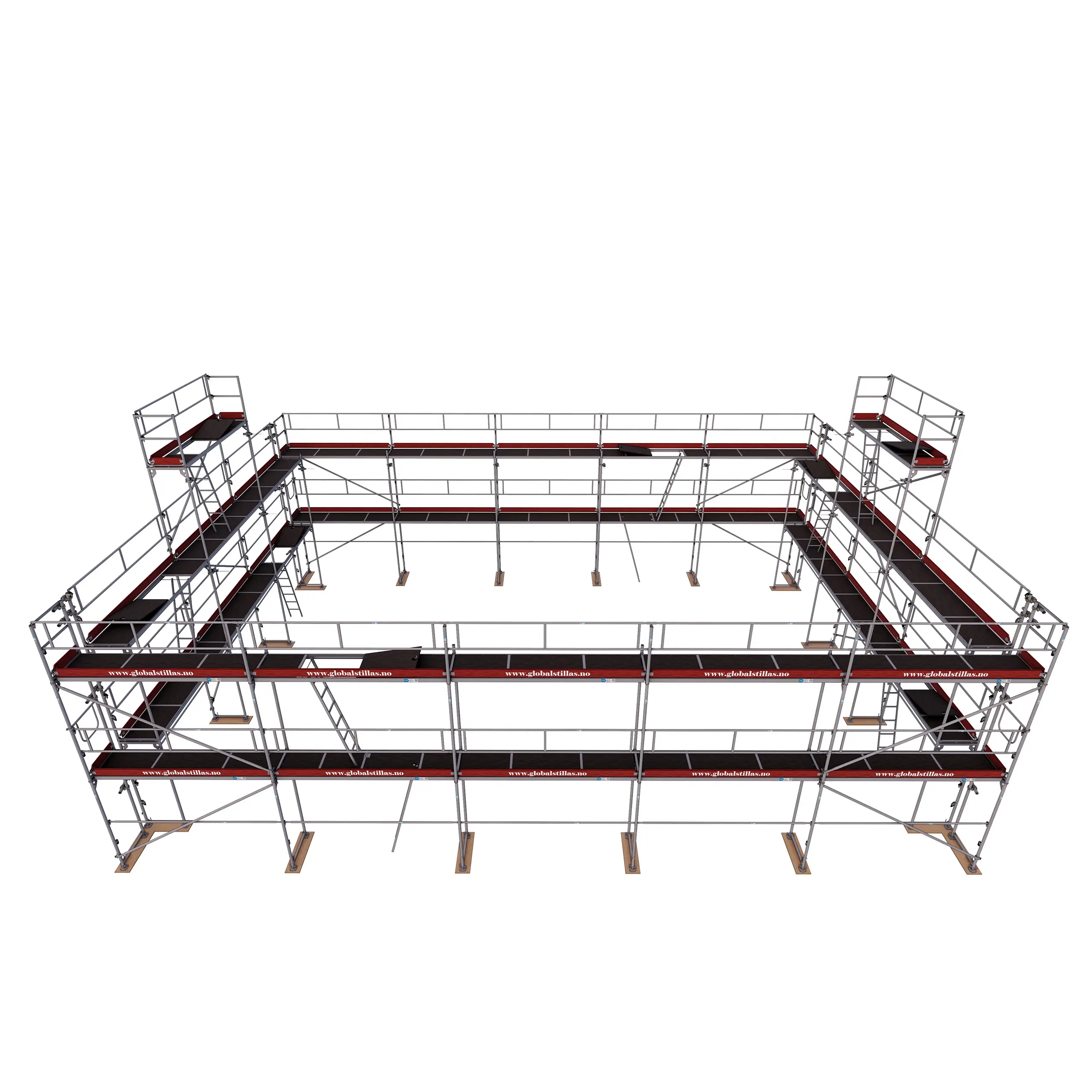 Huspakke Proff 332 m² aluminiumsstillas sett ovenfra – Global Stillas