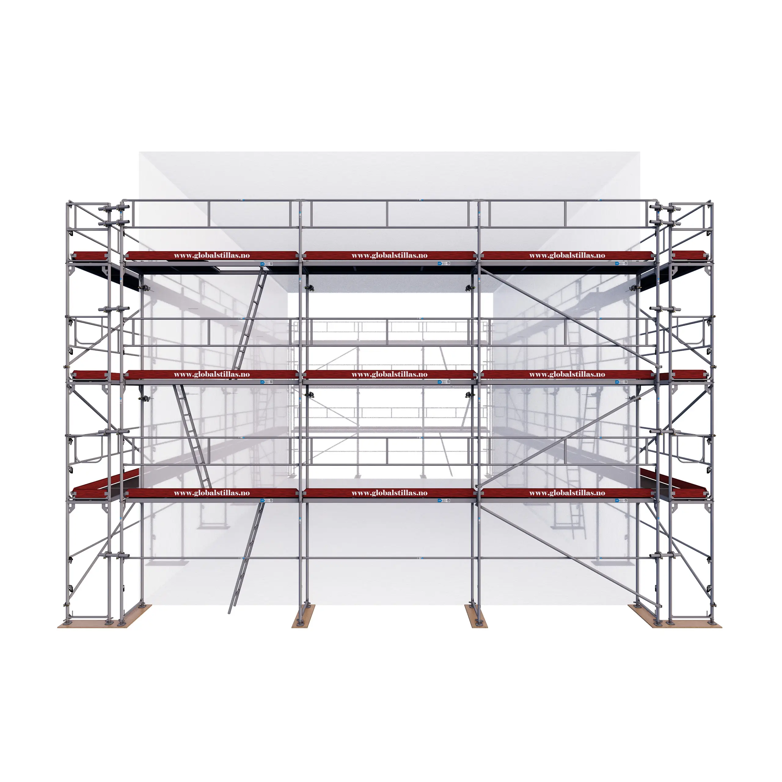 Sidevegg nær av Huspakke Proff 418 m² aluminium byggstillas fra Global Stillas