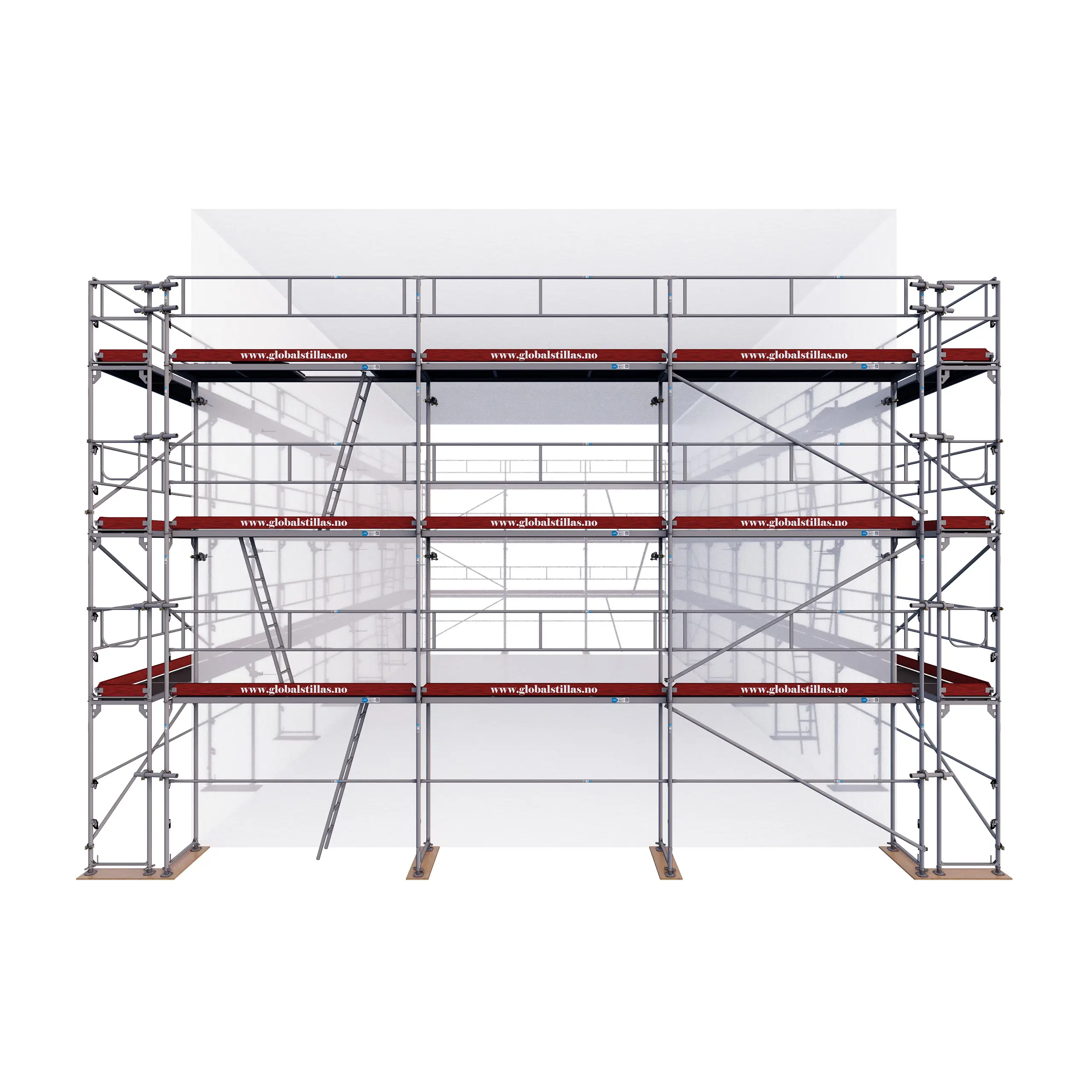 Huspakke Proff 470 m² aluminium byggstillas sett fra gavlen