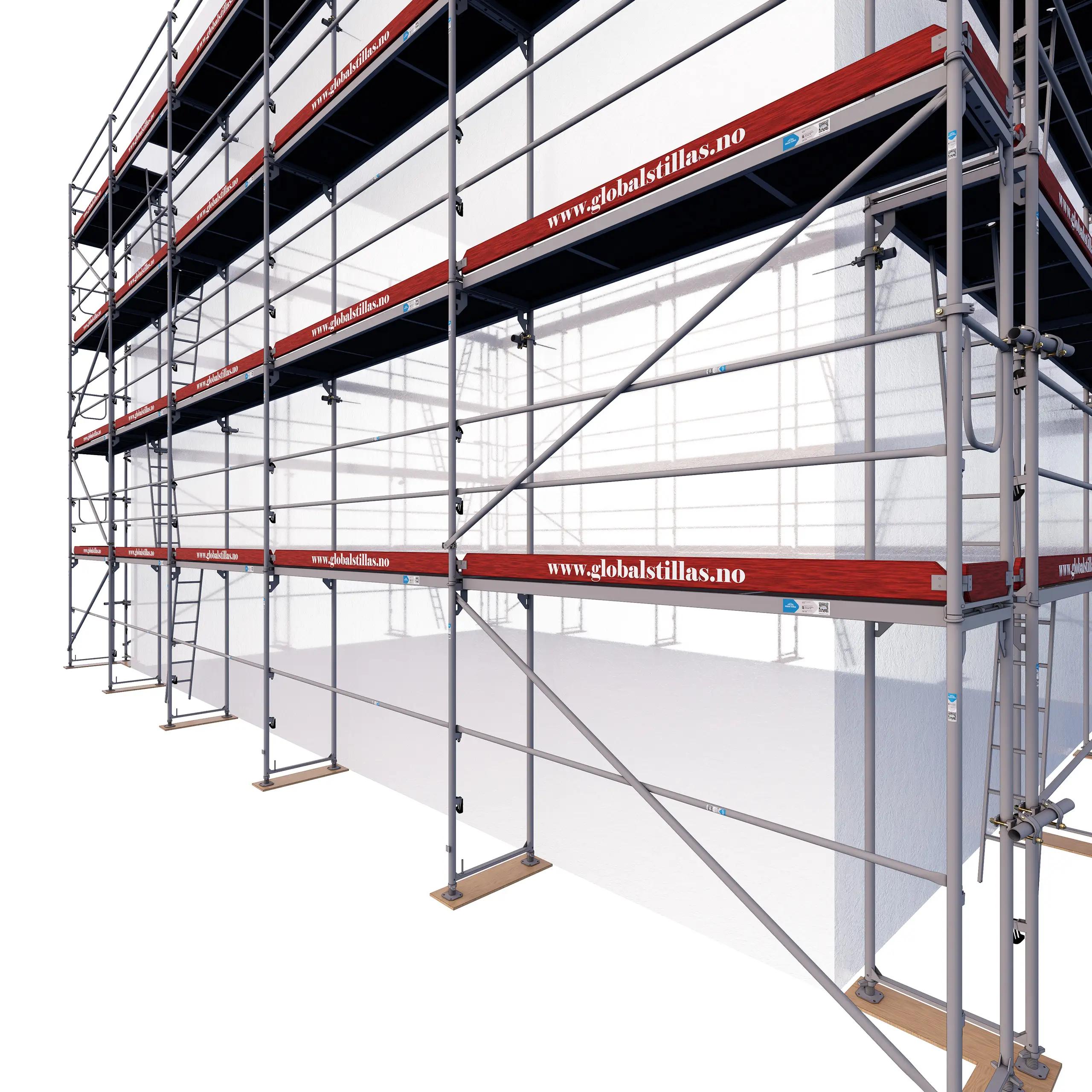 Huspakke Proff 516m² stål fra Global Stillas – detaljert sidevisning av solid mobilt stillas i stål