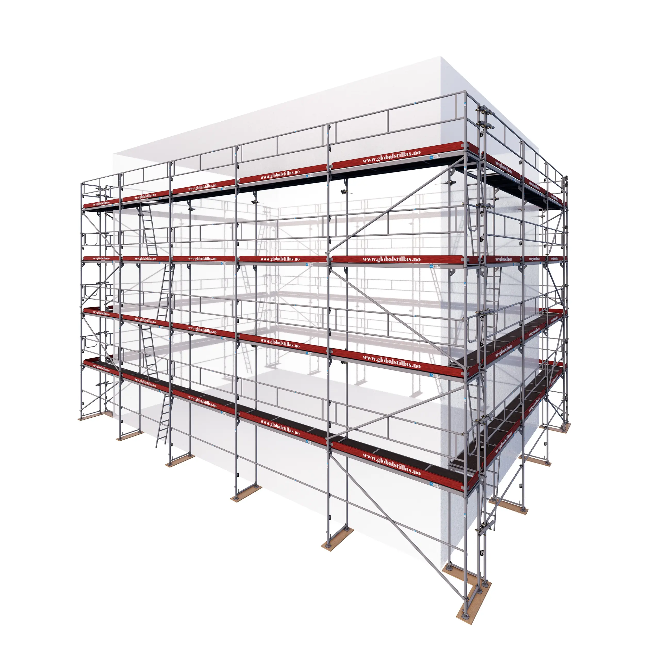 Aluminium stillas Huspakke Proff 516 m² fra Global Stillas sett fra hjørne