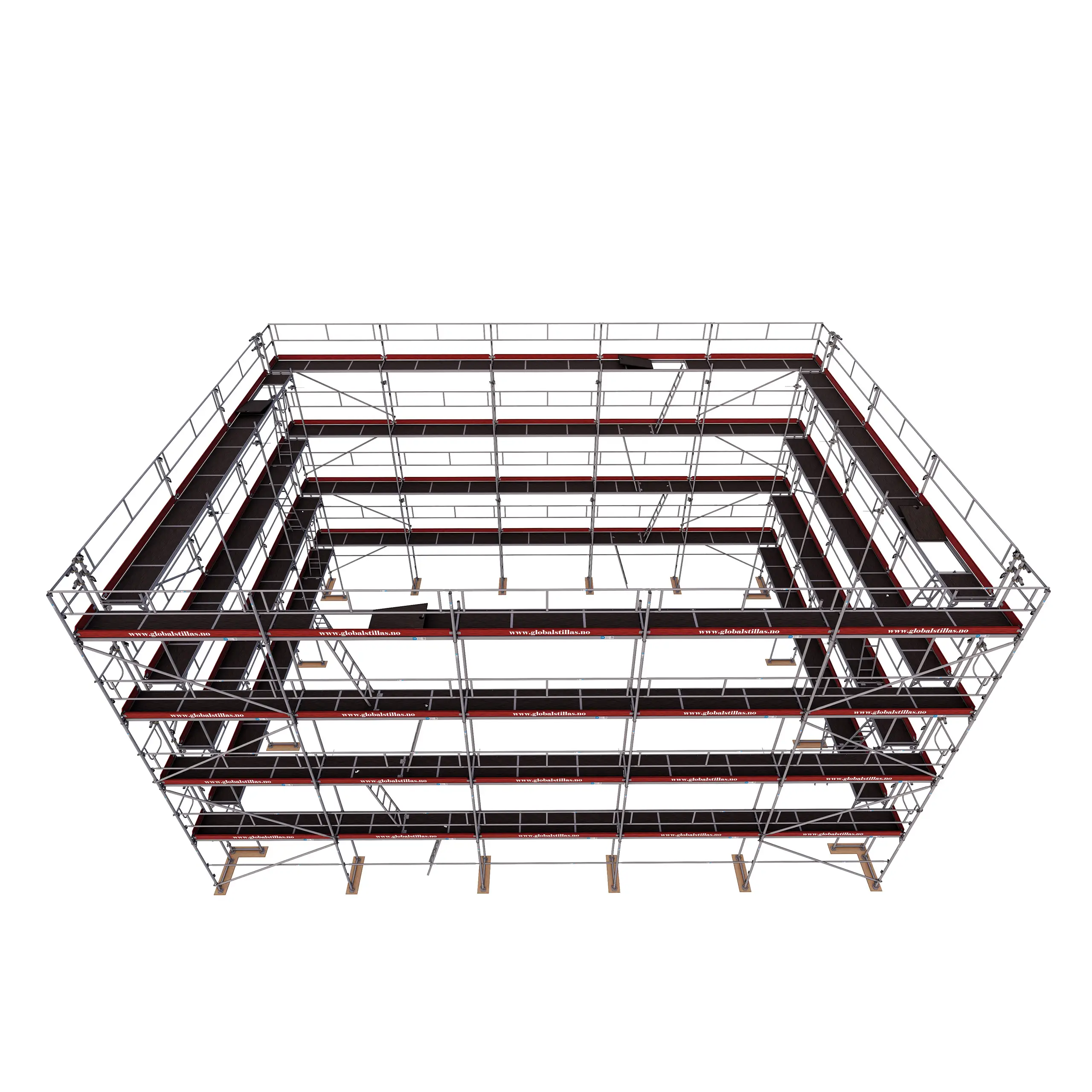 Huspakke Proff 516 m² aluminium stillas med 4 etasjer sett ovenfra - Global Stillas