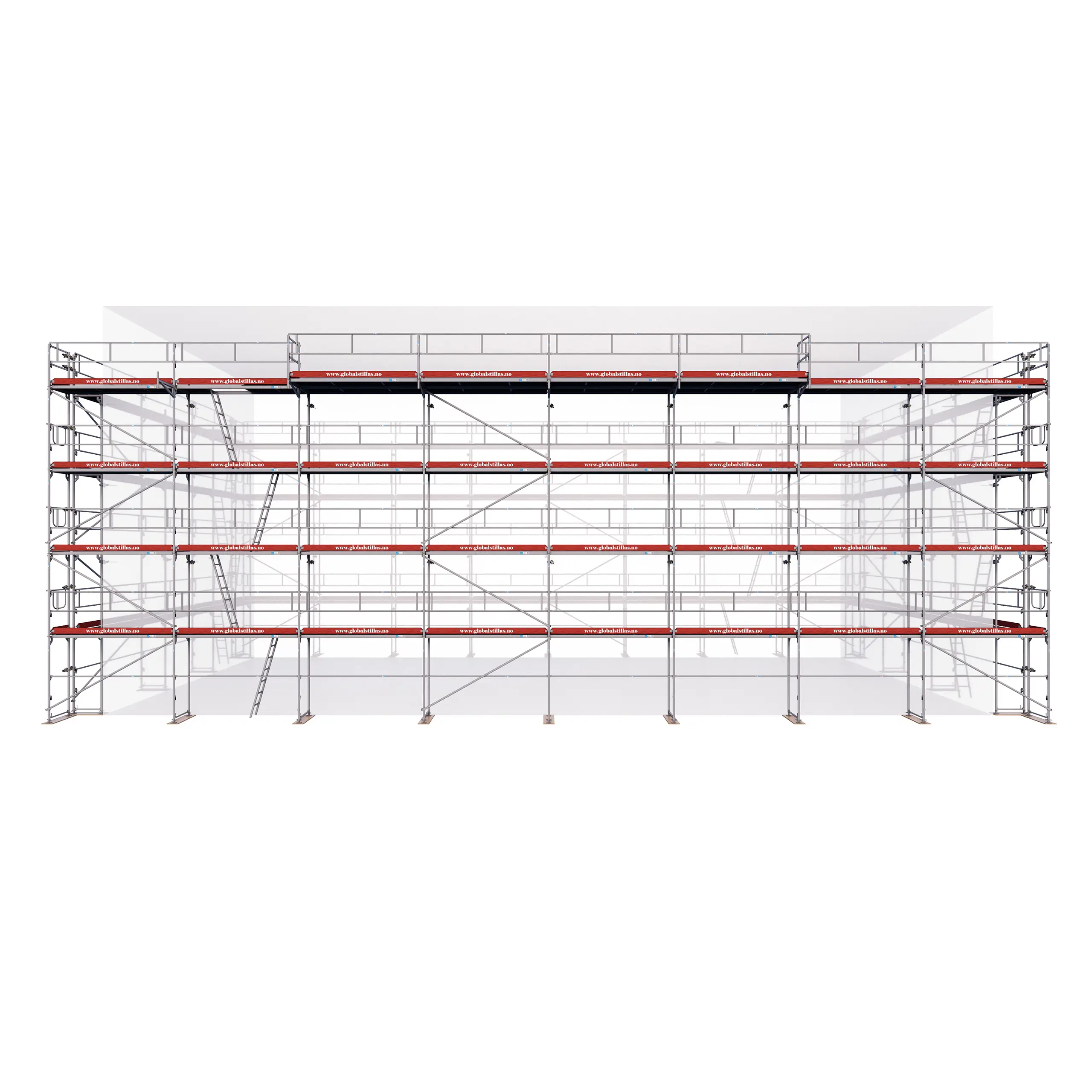 Huspakke Proff 710 m² aluminium stillas sett forfra fra Global Stillas