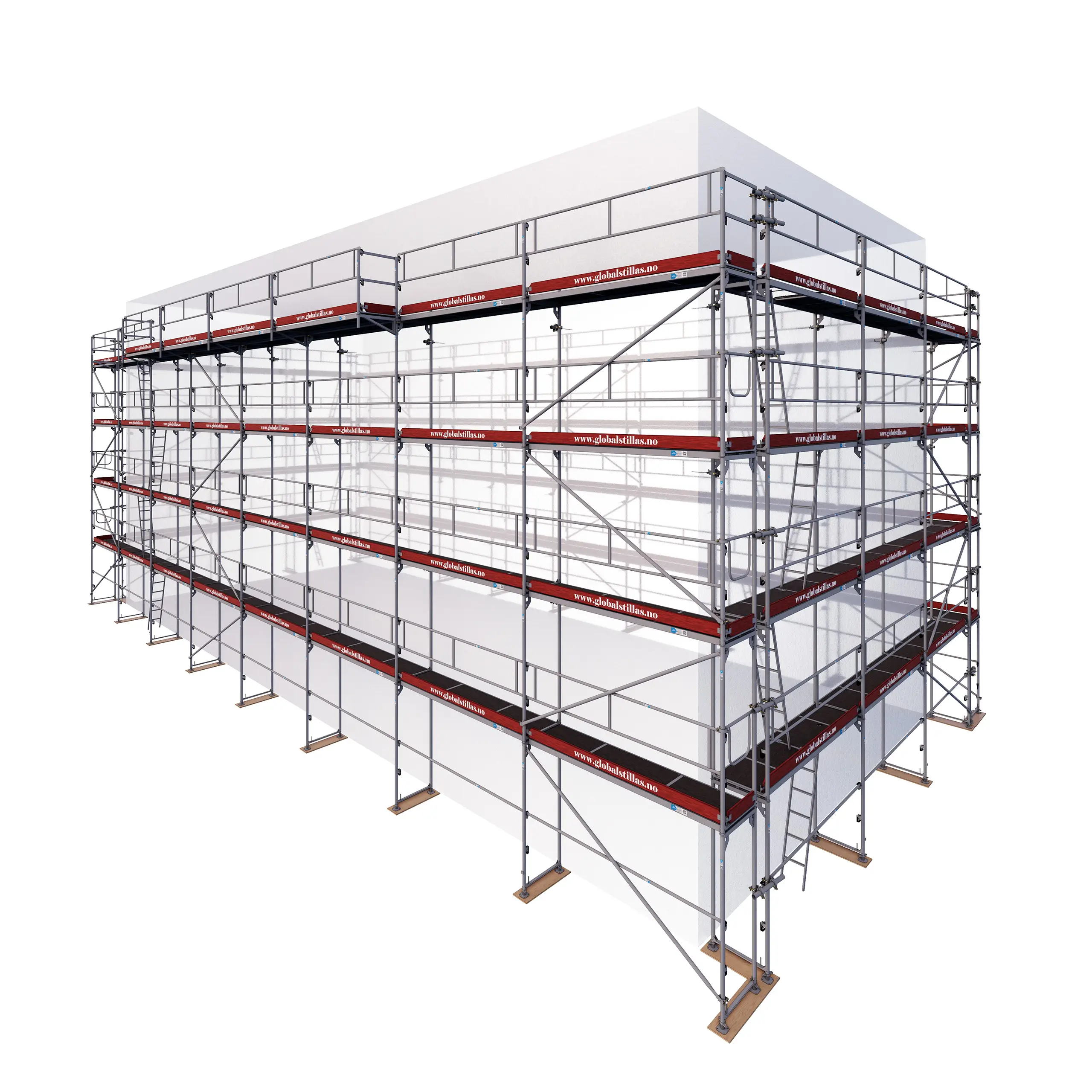 Huspakke Proff 710 m² aluminium stillas sett fra hjørnet - Global Stillas AS