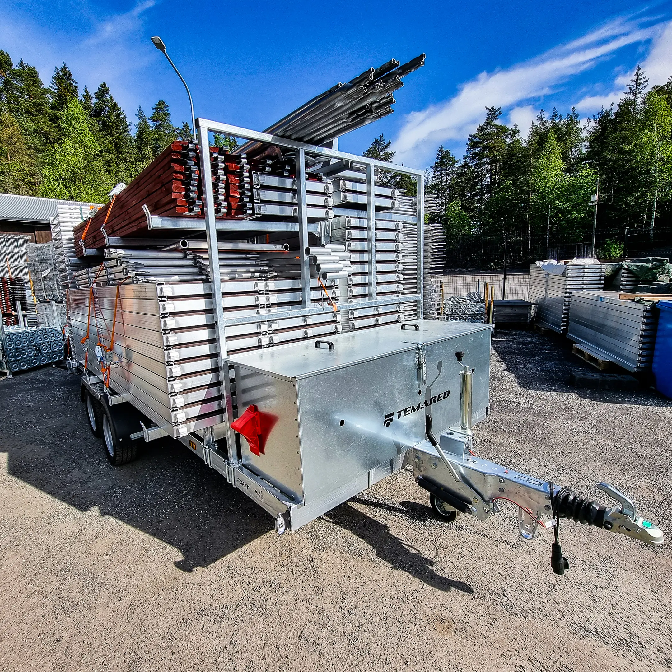 Byggestillas pakket på stillashenger fra Global Stillas AS. Tilhengerpakke Proff 710m2