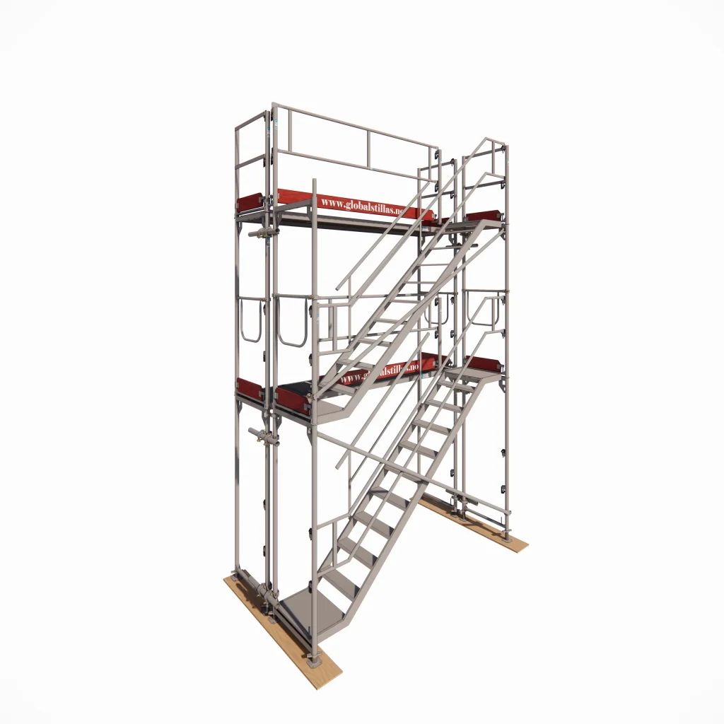 Komplett trappetårn for stillas – 2 etasjer (3,07m) Aluminium